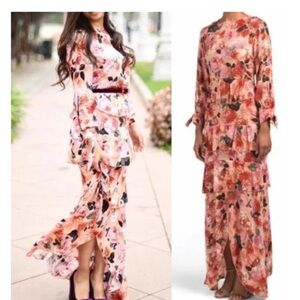 Jaase Floral Tiered Maxi Dress Long Sleeve Boho Romantic